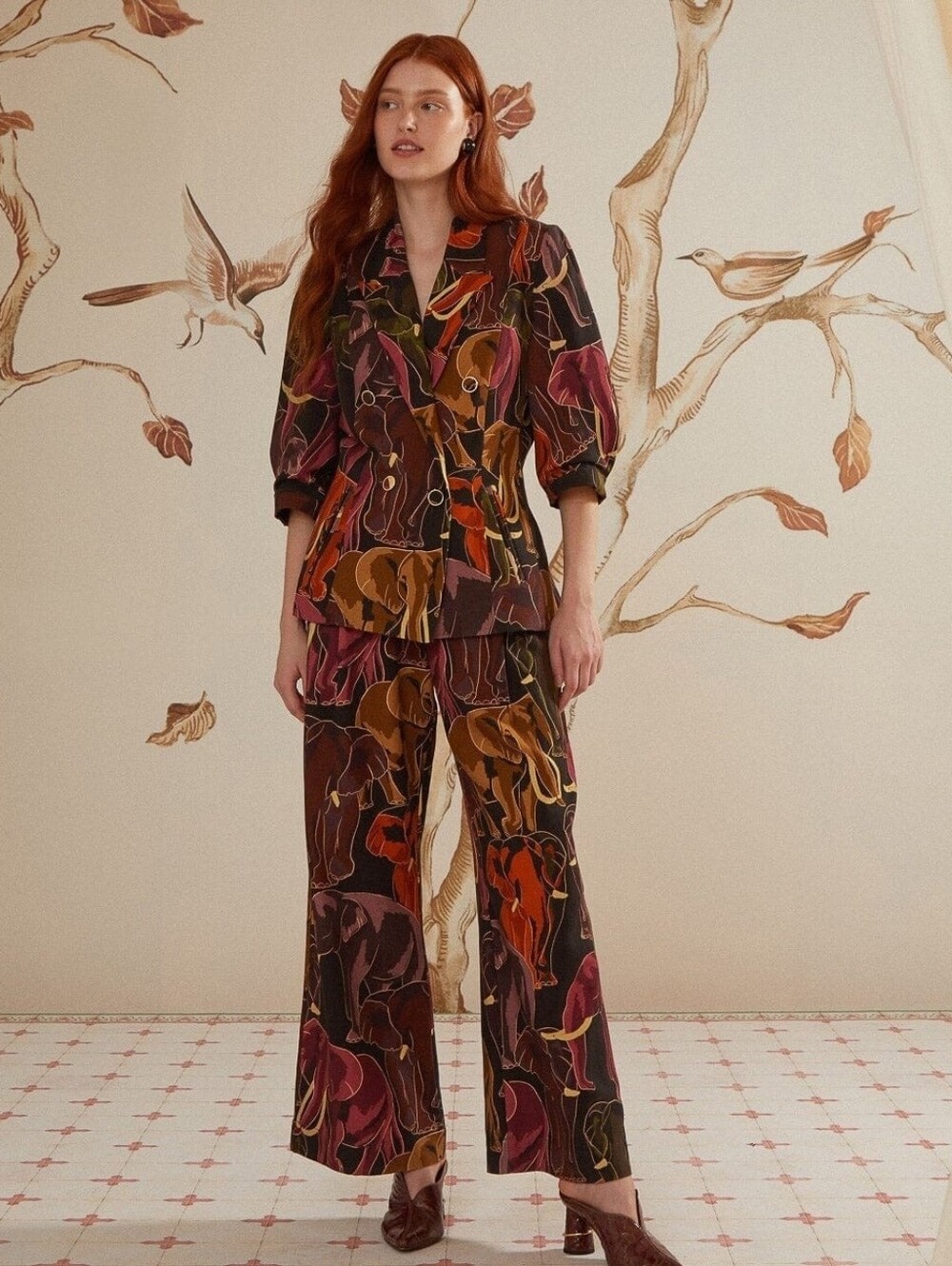 Farm Rio Brown Elephant Wide Leg Pants Size XL